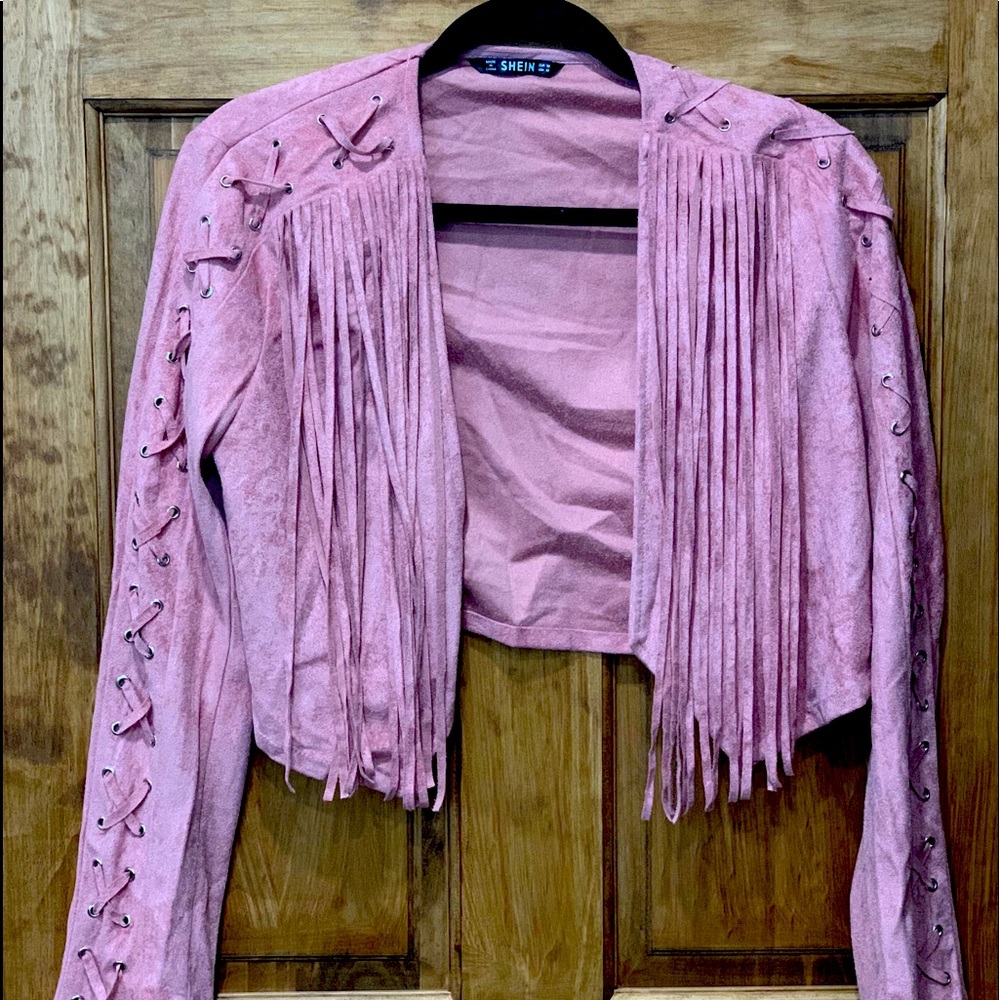 Crop Pink Jacket with Fringe